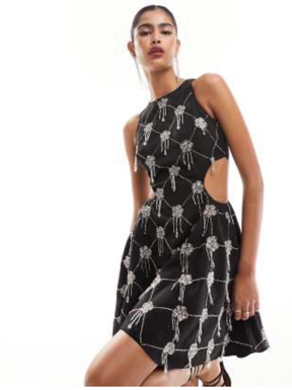 ASOS Black Mini Dress with Silver Embellished Grid